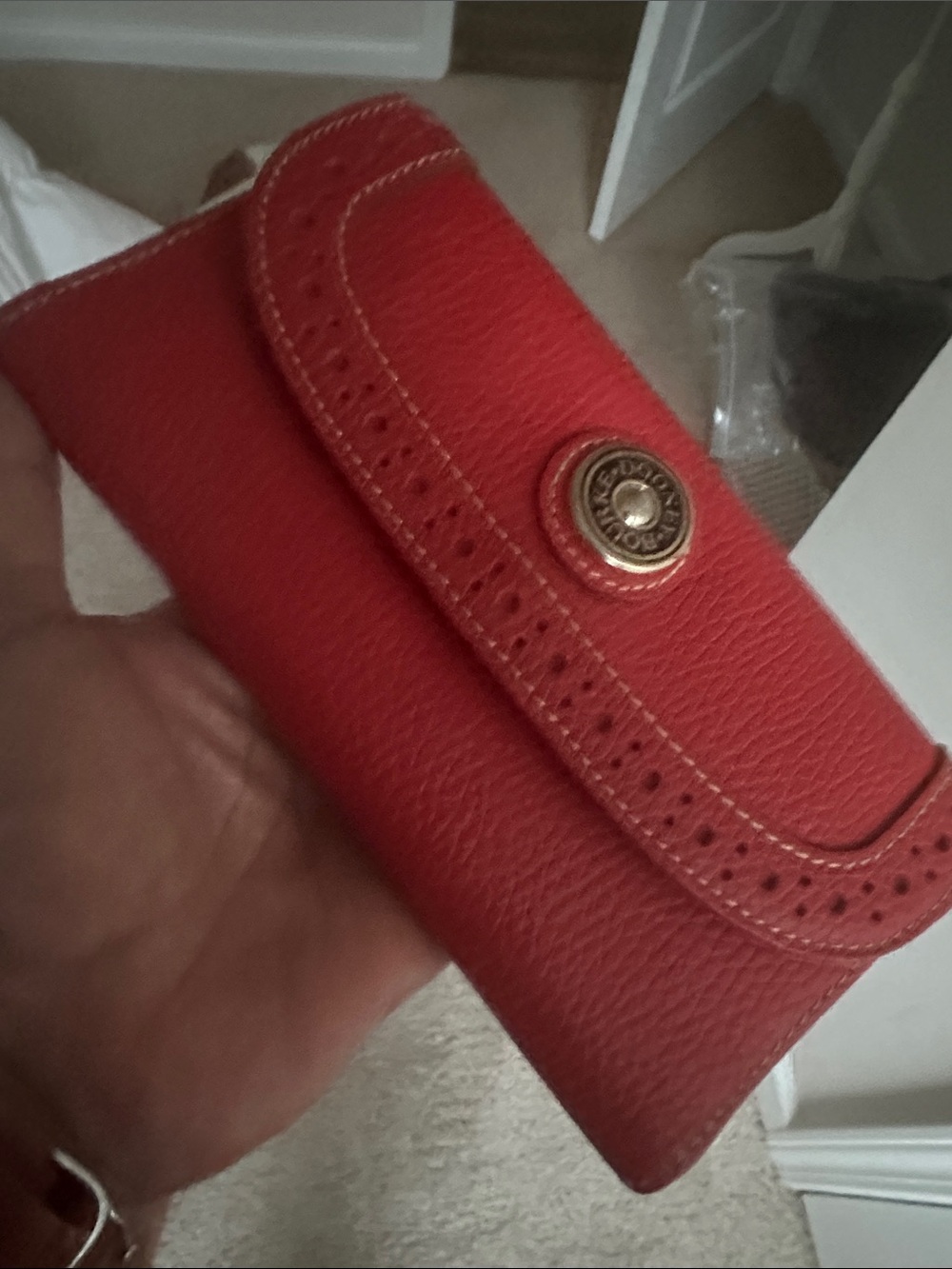 Dooney & Bourke Red Leather Wallet with Gold-Tone Logo Button